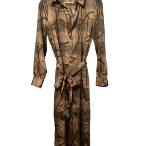 Lauren Ralph Lauren Shadny Check Chain Print Tan Brown Shirt Dress XS (2)